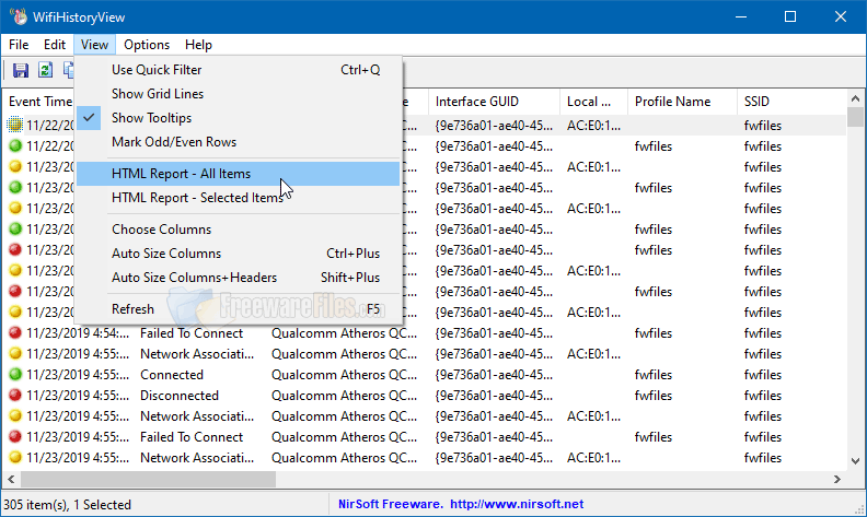Screenshot for: WifiHistoryView 1.55