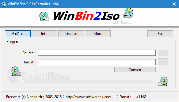 Screenshot for: WinBin2Iso 3.55