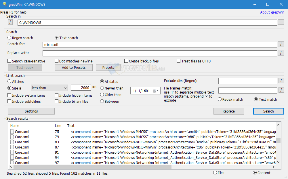 Screenshot for: grepWin Portable 2.0.0