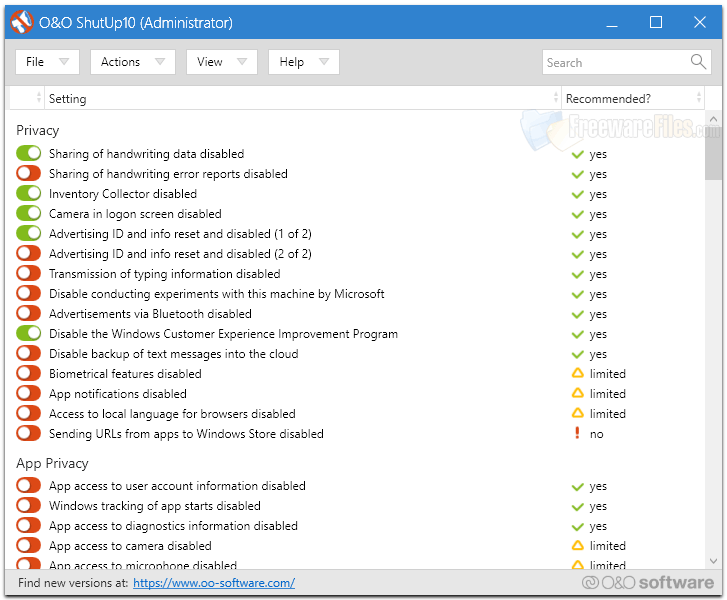 Screenshot for: ShutUp10 v1.8.1409