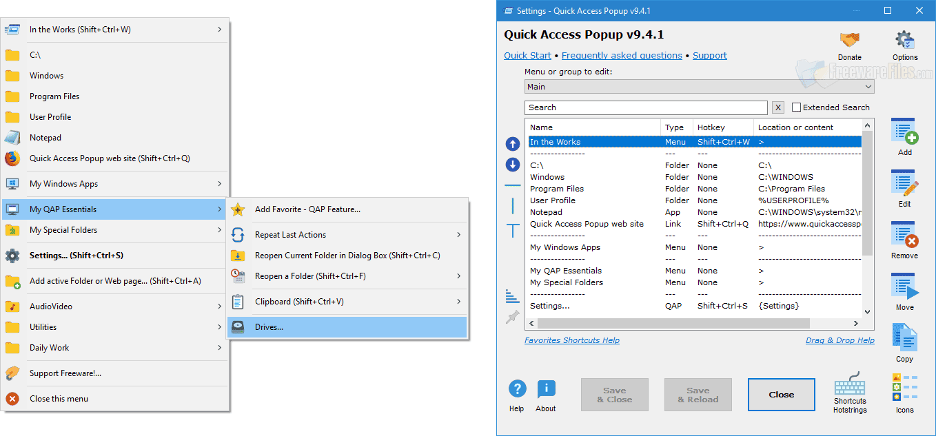 Screenshot for: Quick Access Popup 10.3.6